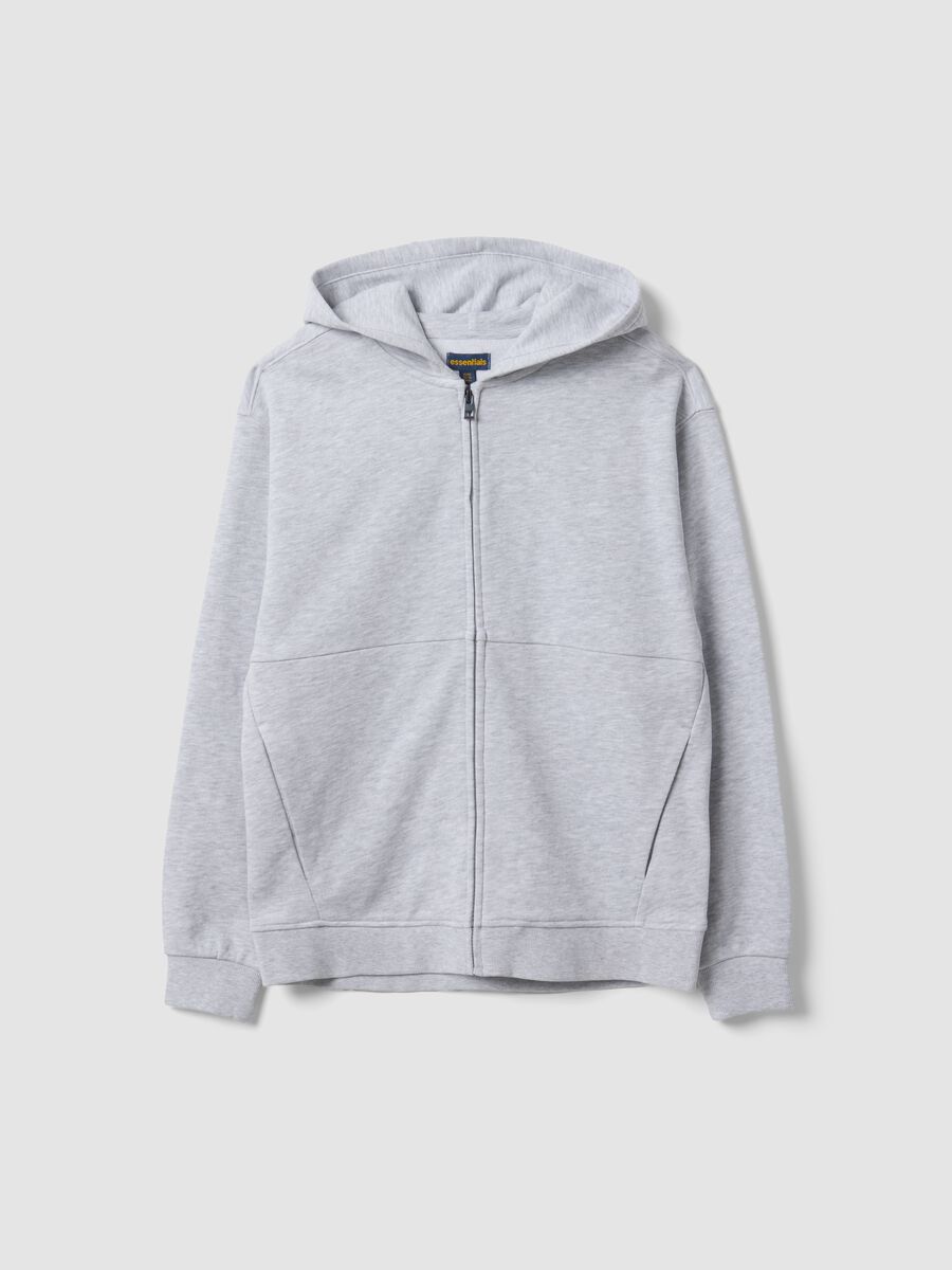 Felpa grigia con cappuccio e zip in puro cotone organico per ragazzo relaxed fit_0