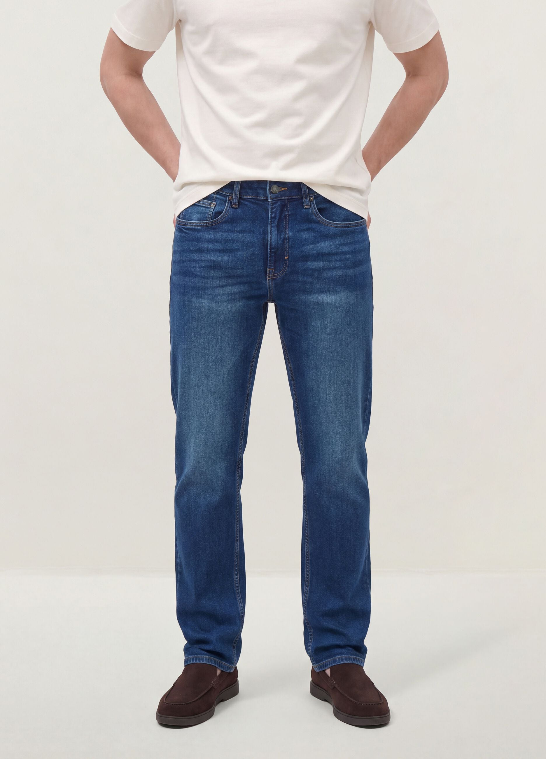 Blue stretch cotton comfort-fit jeans