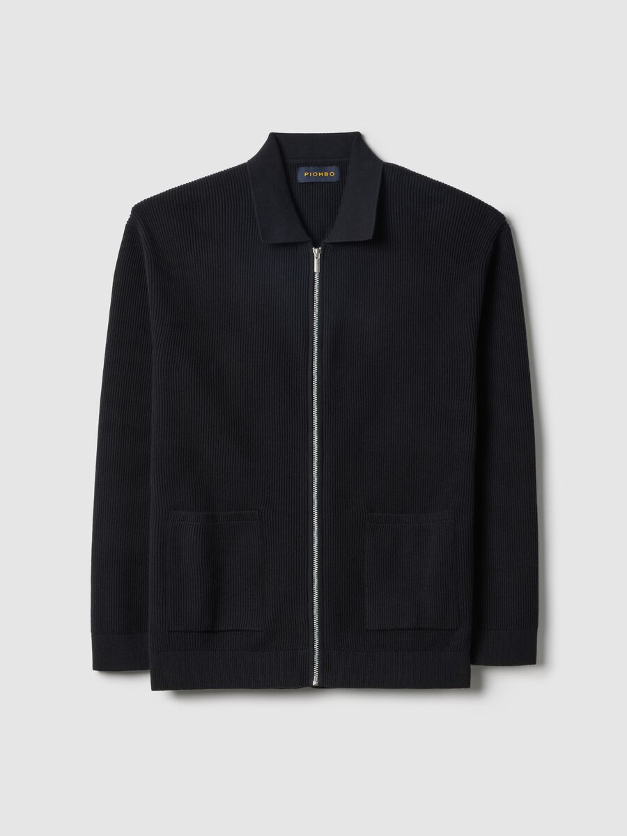 Blue pure cotton cardigan regular fit with full zip_0