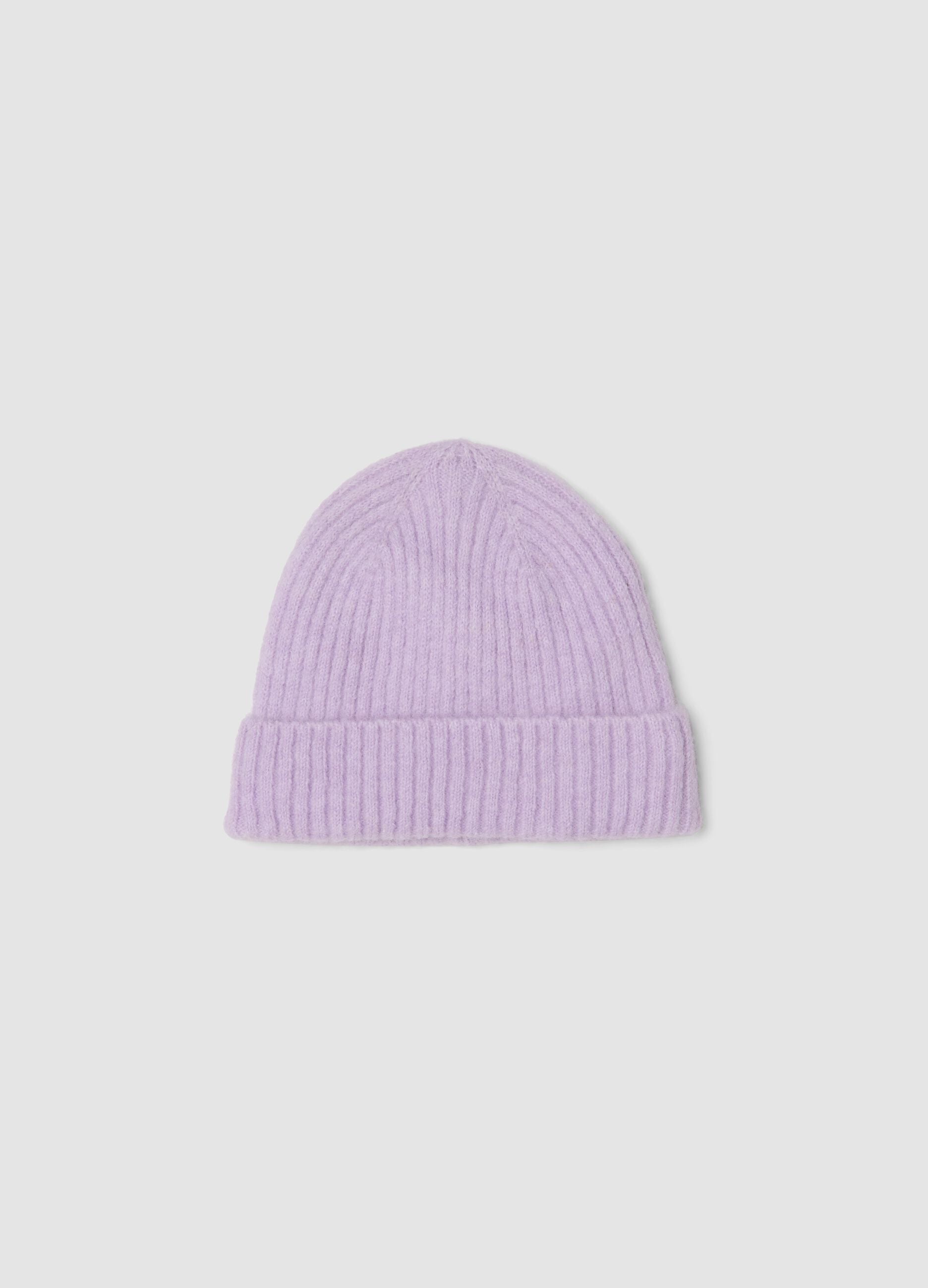 Purple ribbed stretch wool-blend hat