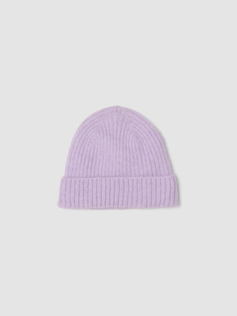 Purple ribbed stretch wool-blend hat_0