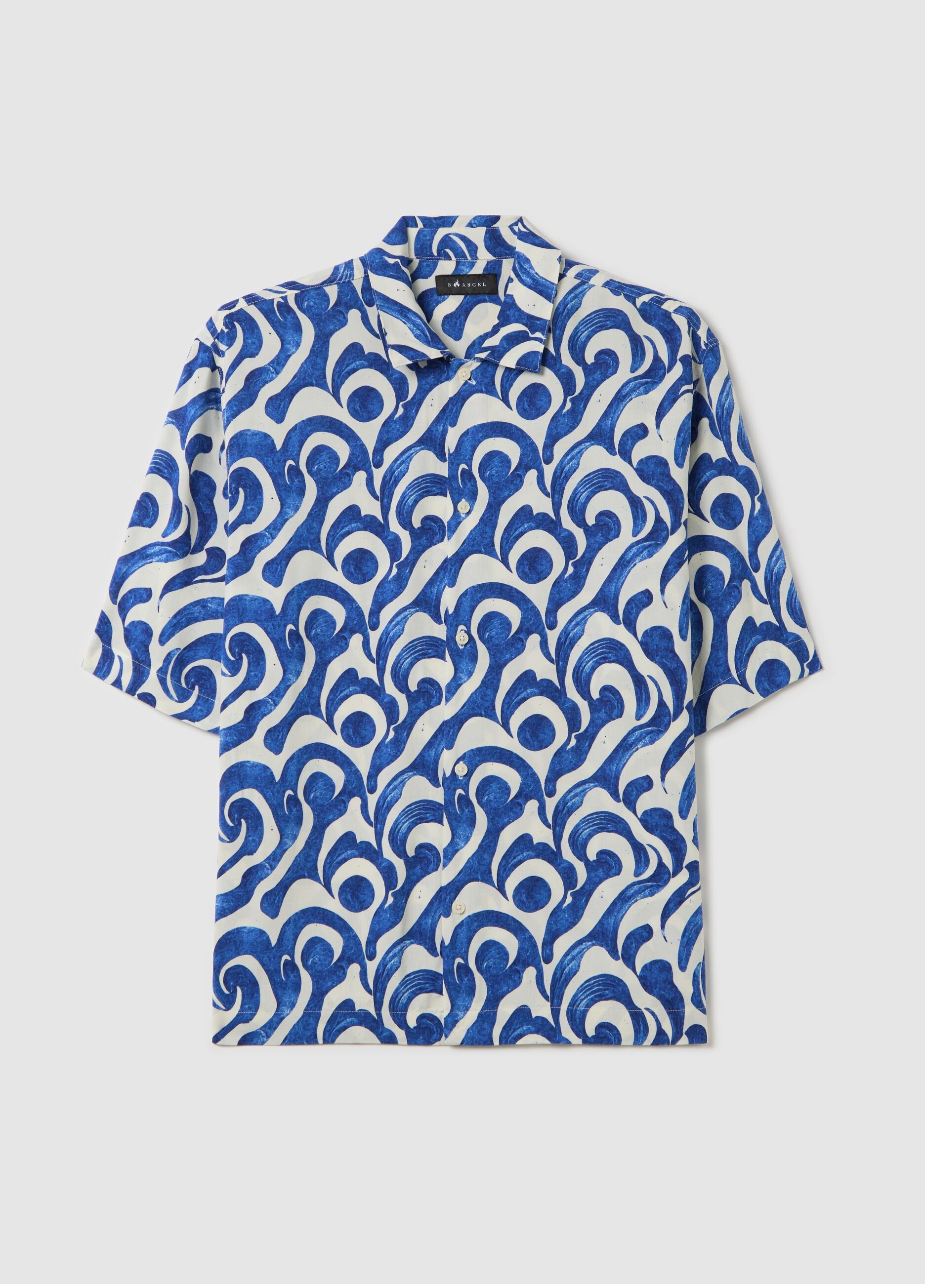 Oversized blue patterned viscose shirt