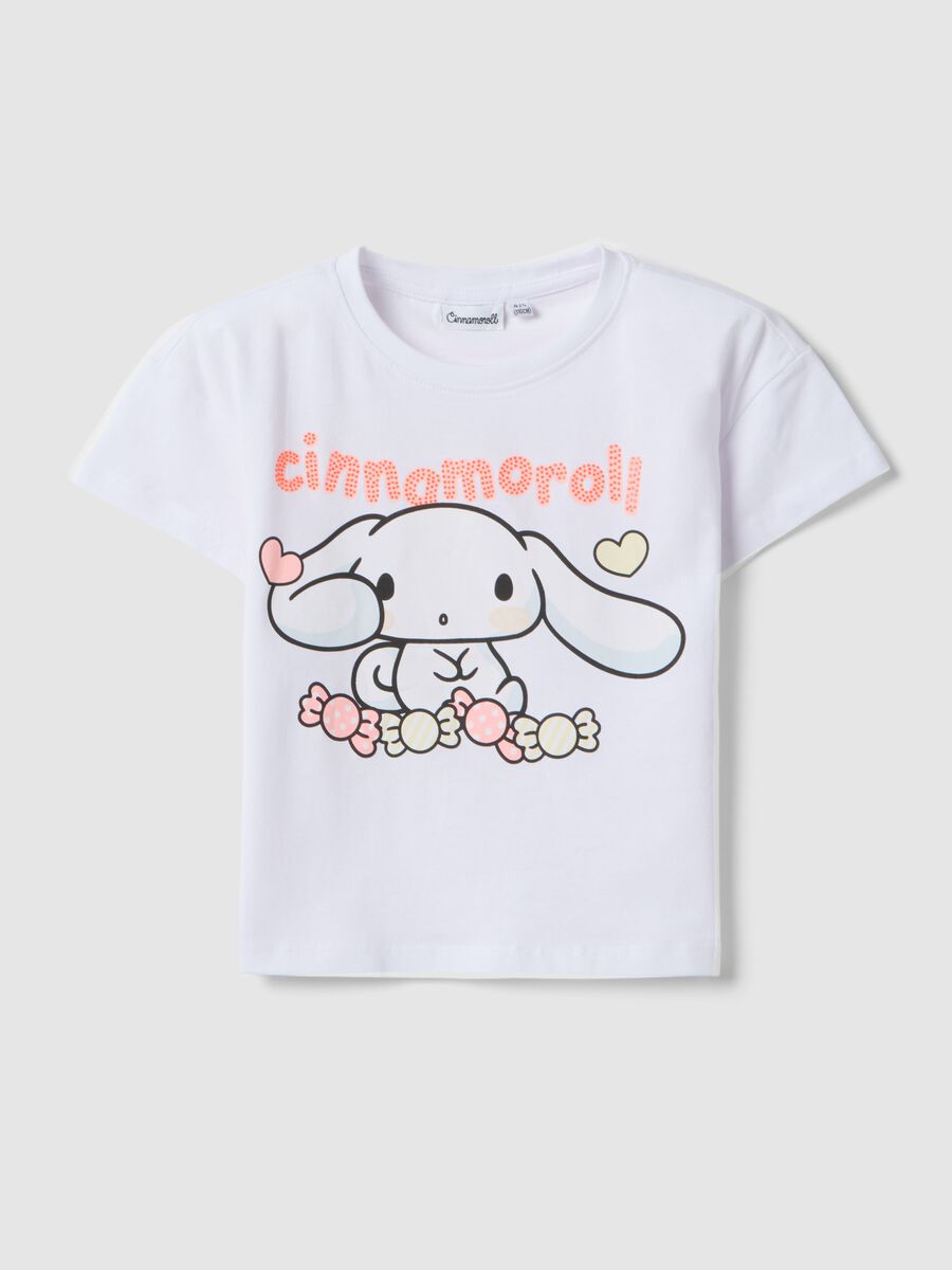 Girl's white stretch cotton T-shirt with print_0