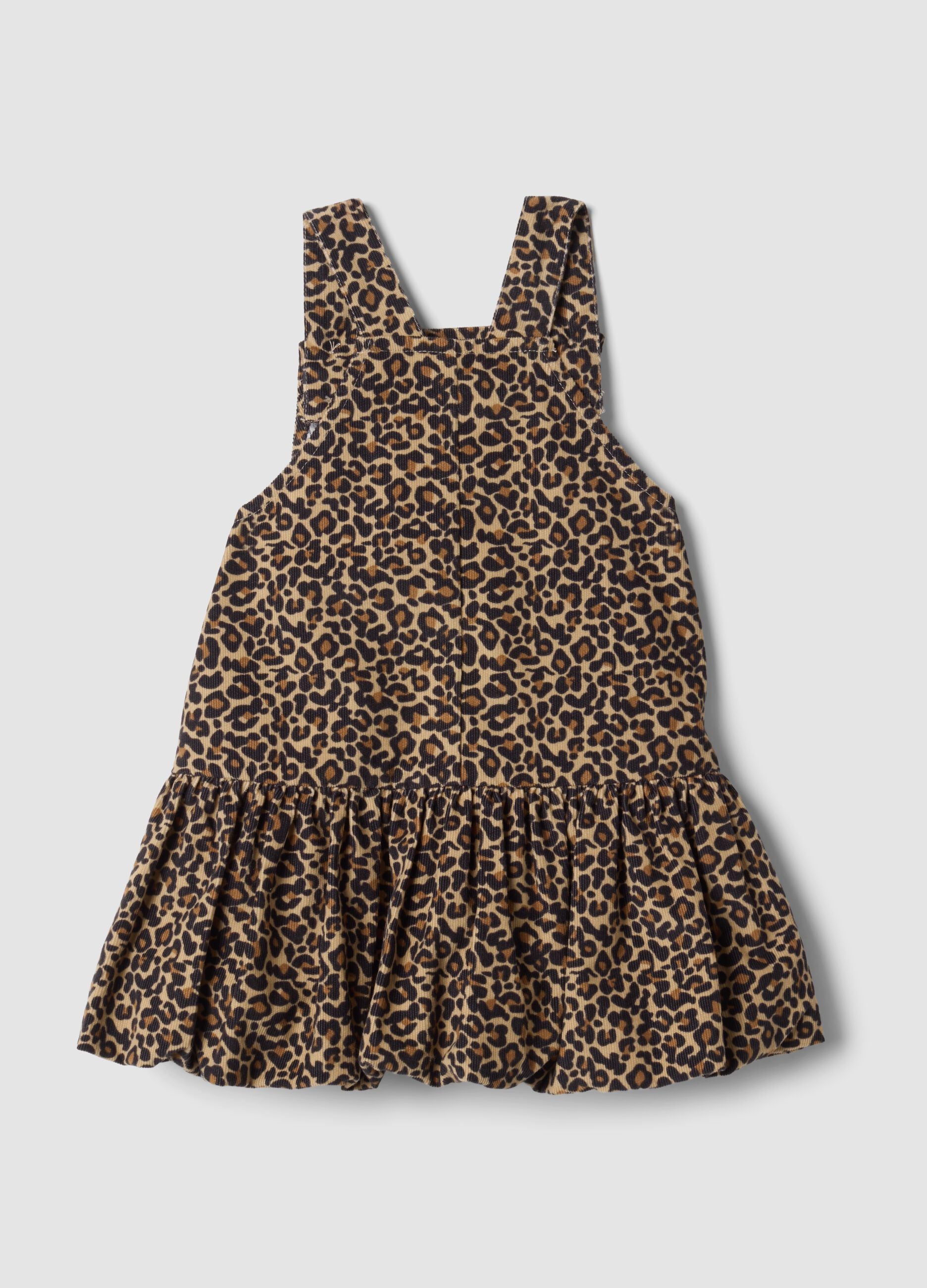 Brown pure cotton dress with animal print, oversized fit