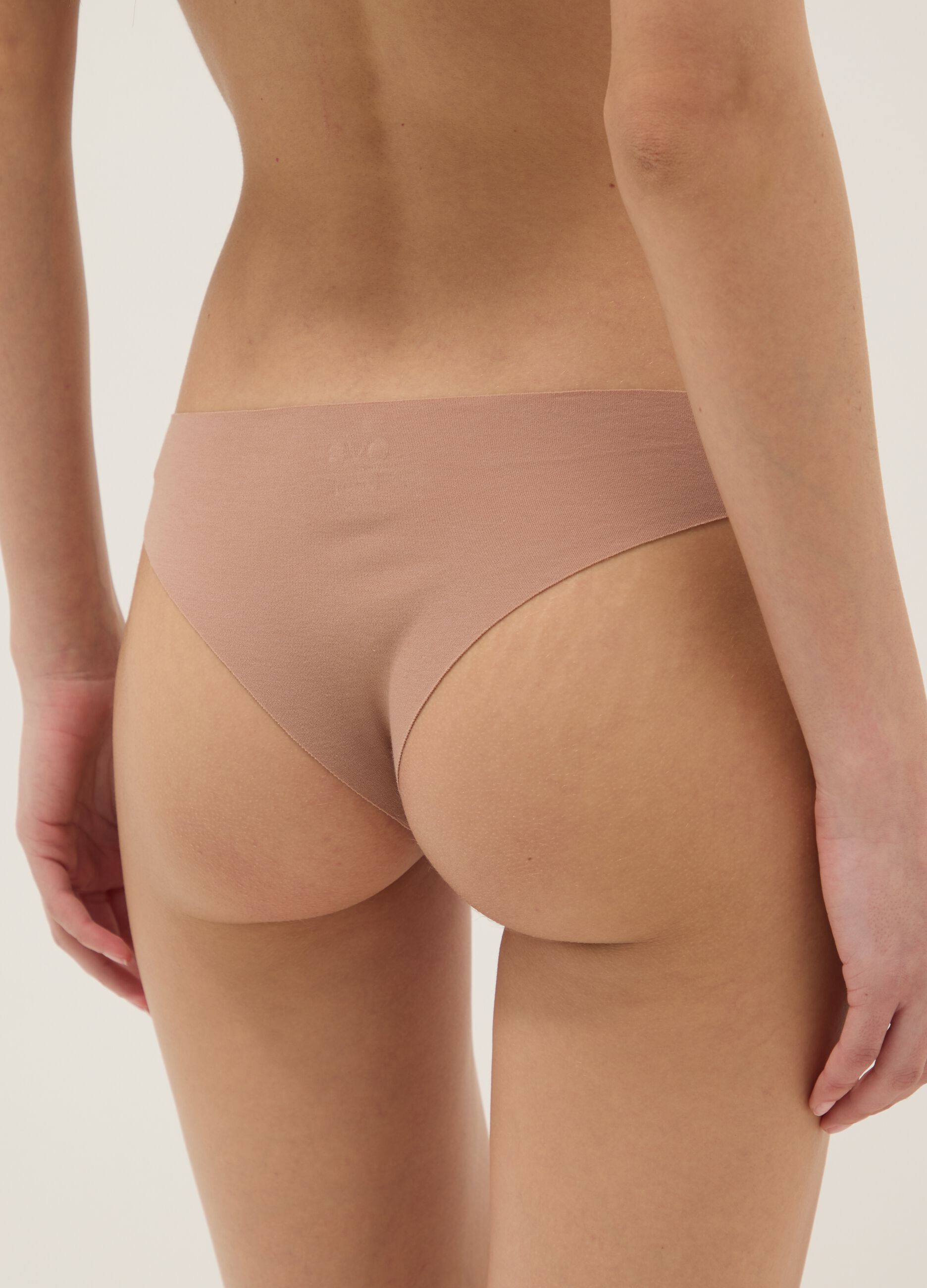 Slip alla brasiliana in cotone elasticizzato beige regular fit