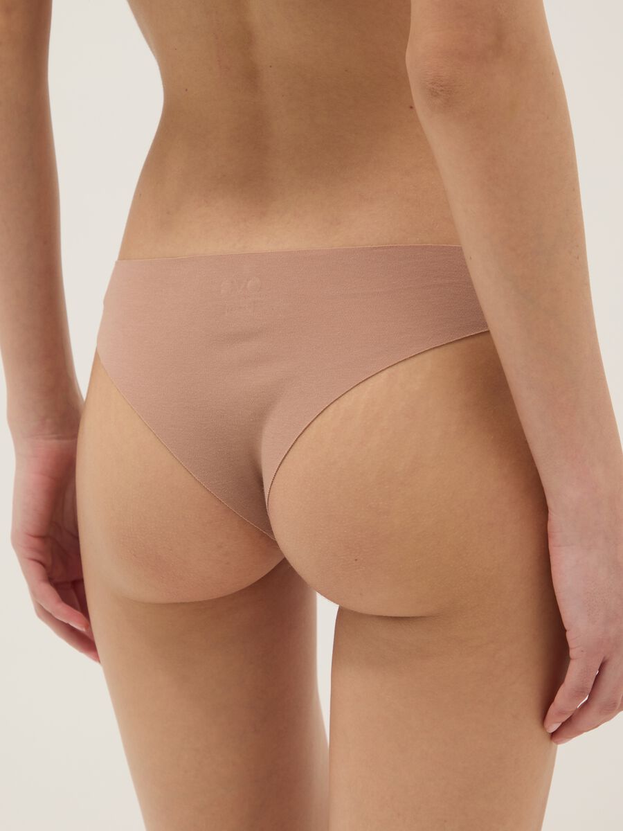 Beige regular fit stretch cotton Brazilian briefs_3