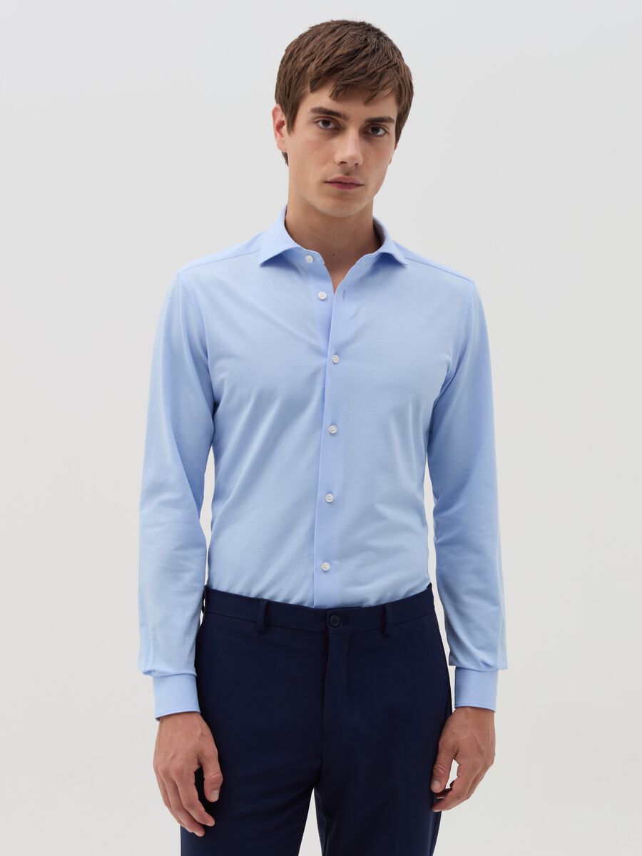 Solid colour regular-fit knit shirt_0