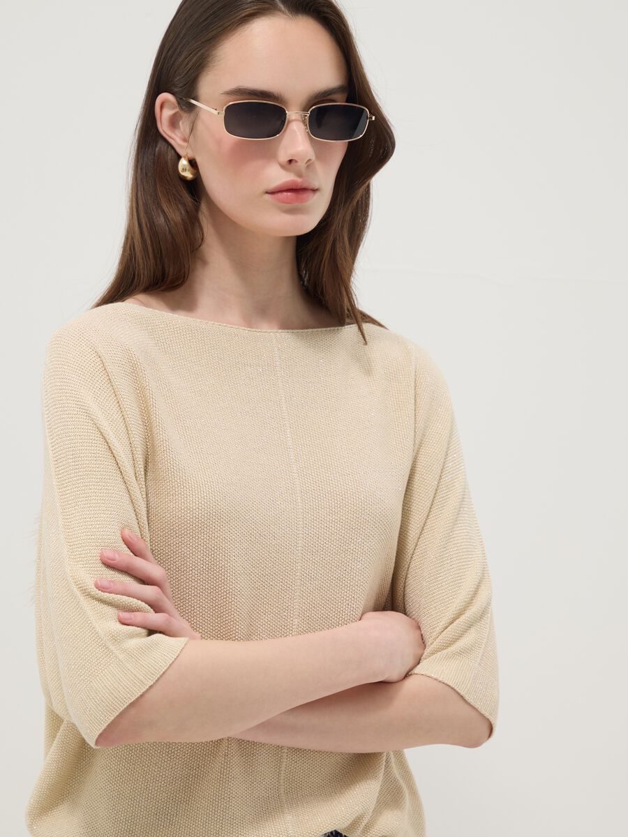 Beige viscose-blend regular-fit T-shirt_0