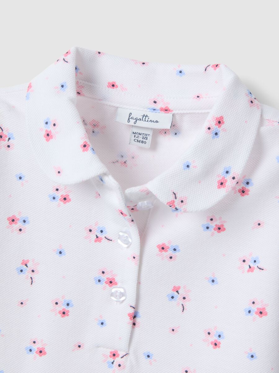 Girls' pure cotton white polo with floral pattern, regular fit_3