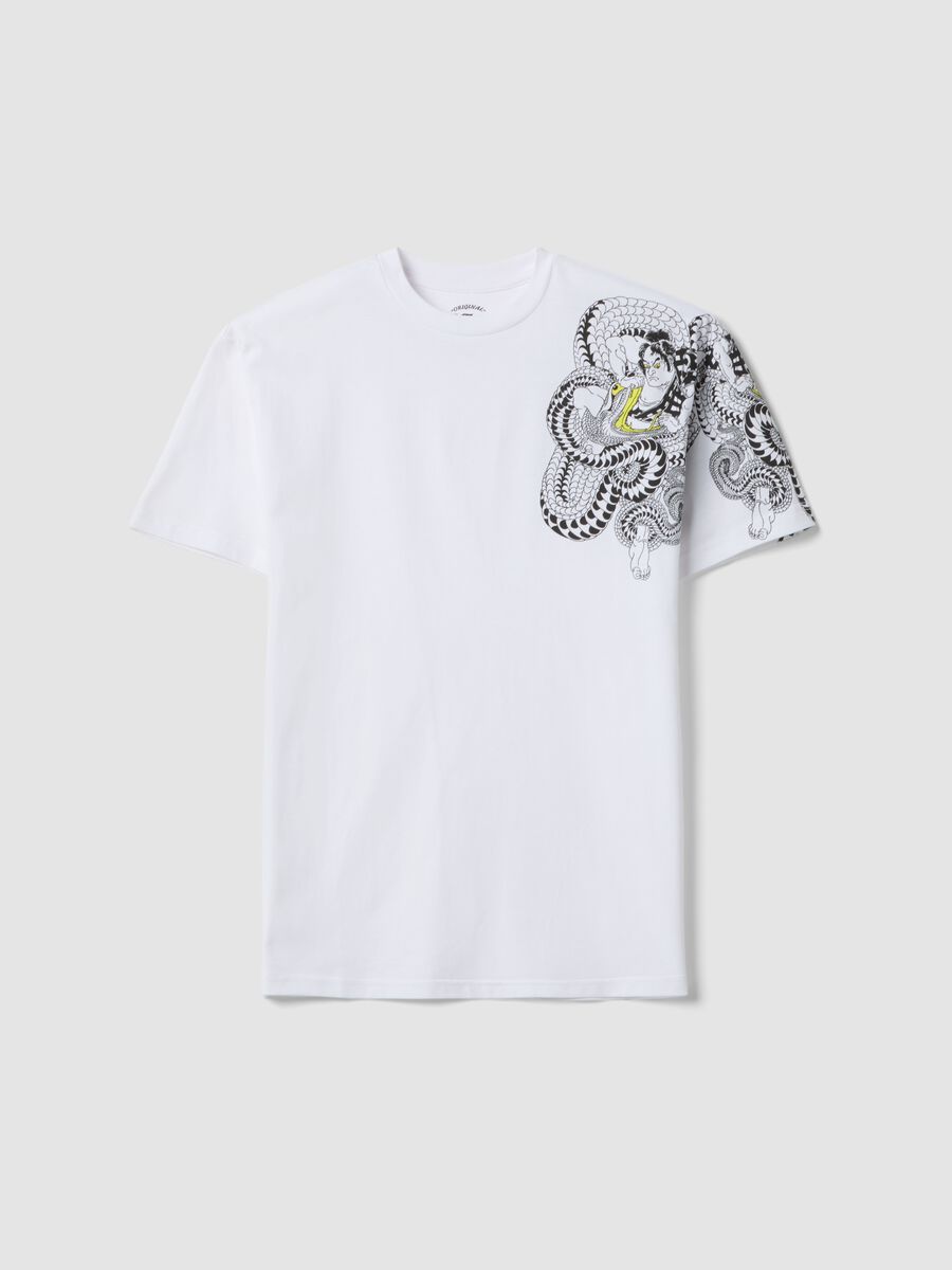 White pure cotton kids' oversized fit t-shirt with snake_0
