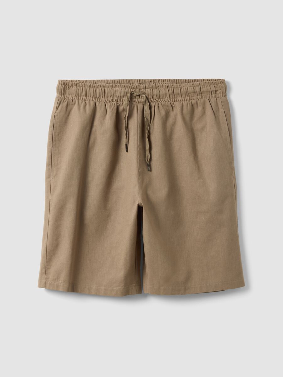Beige cotton-linen blend pyjama shorts, regular fit_0