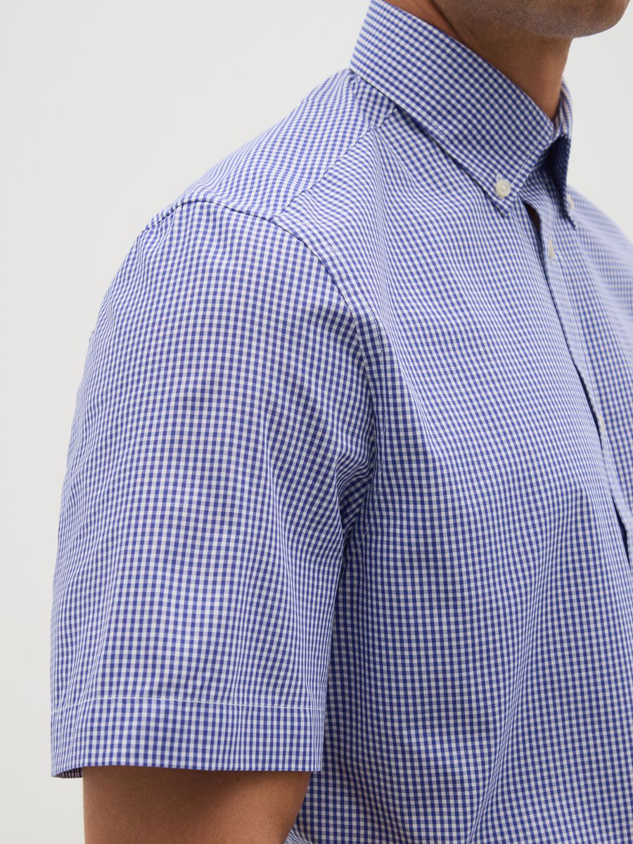 Men's blue regular fit cotton blend shirt_3