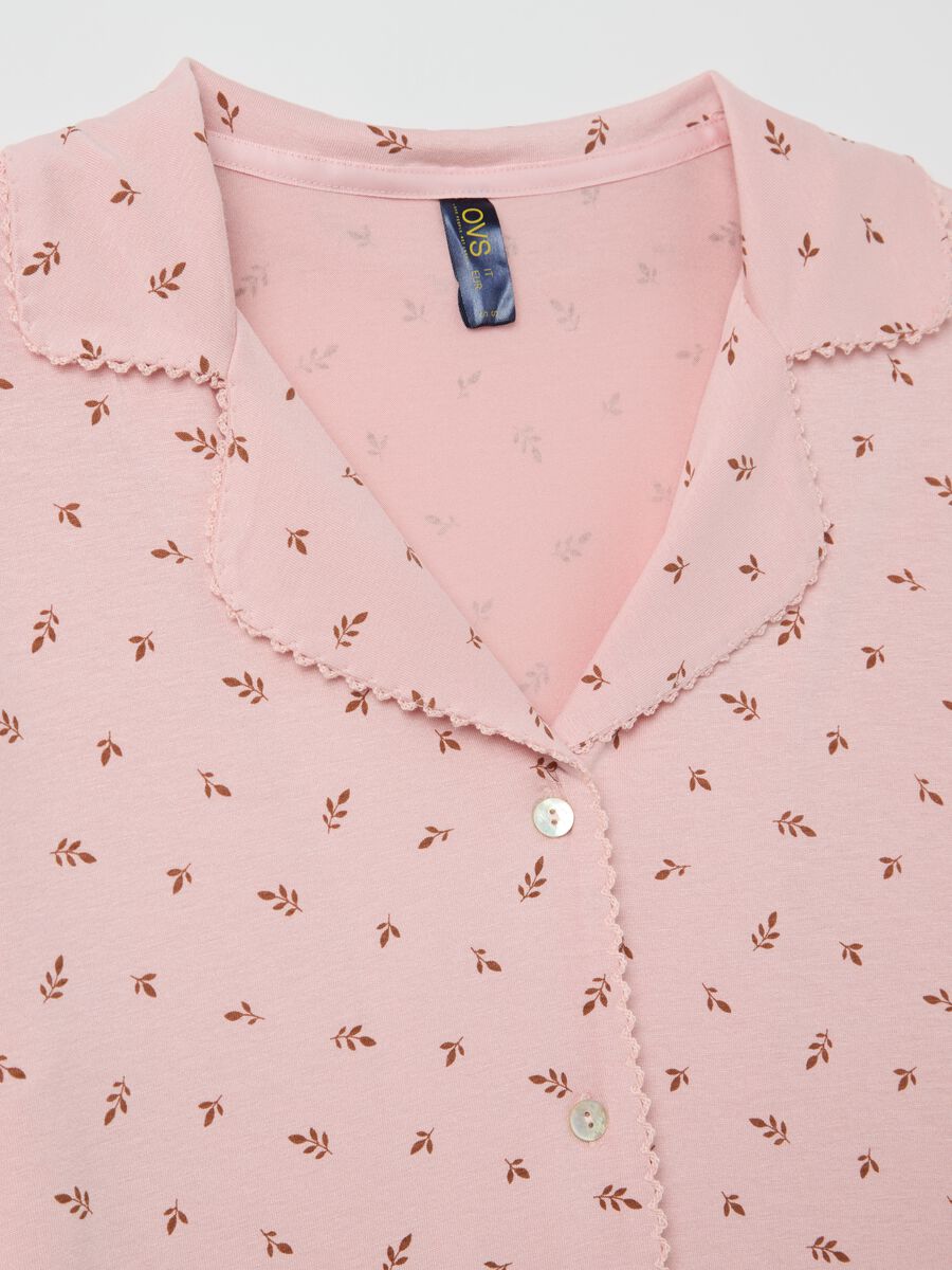 Pink pyjama top with small leaves print_5