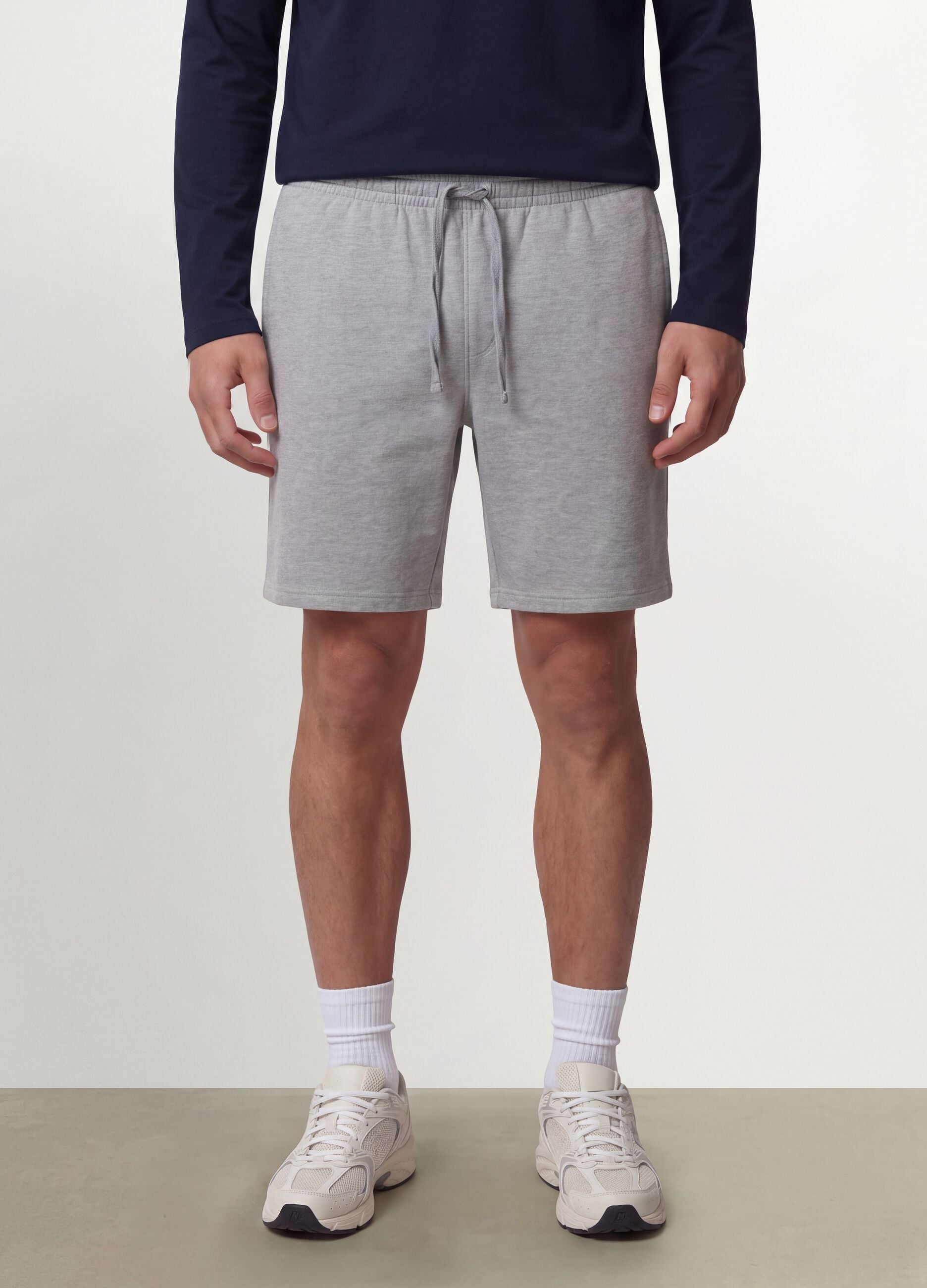 Grey cotton-blend shorts with elasticated waistband, regular fit