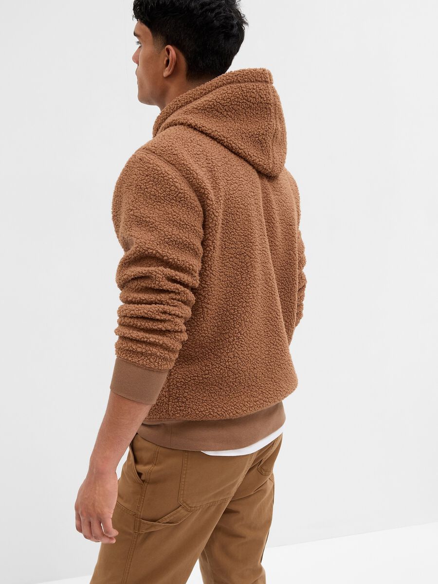 Felpa in sherpa con cappuccio ricamo logo_1