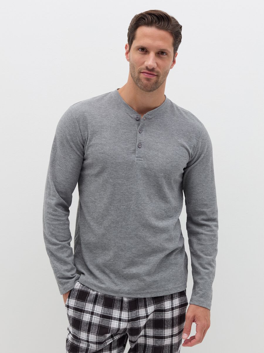 Full-length pyjamas with granddad neckline top_1