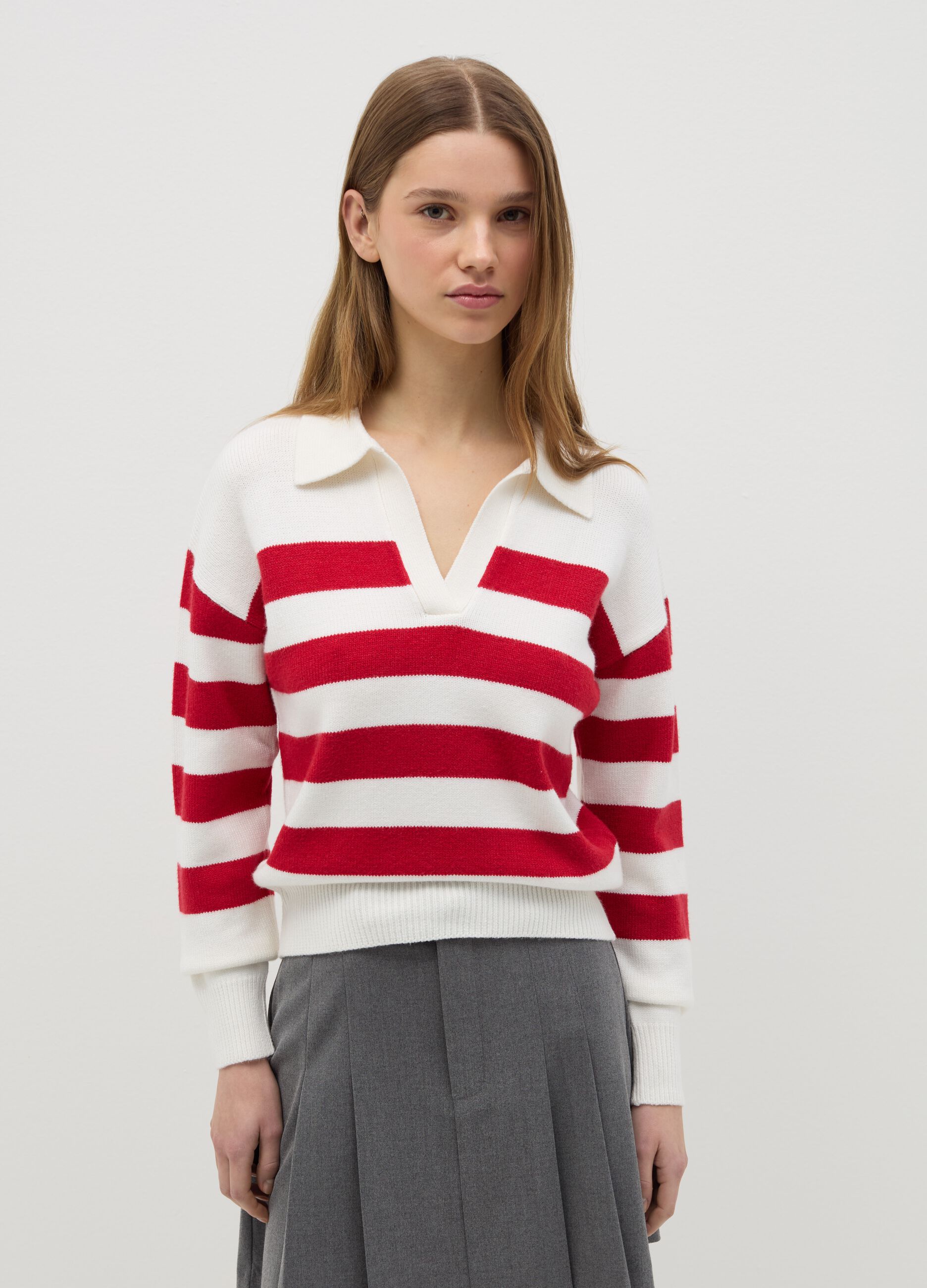 Top with red and white stripes and polo neck