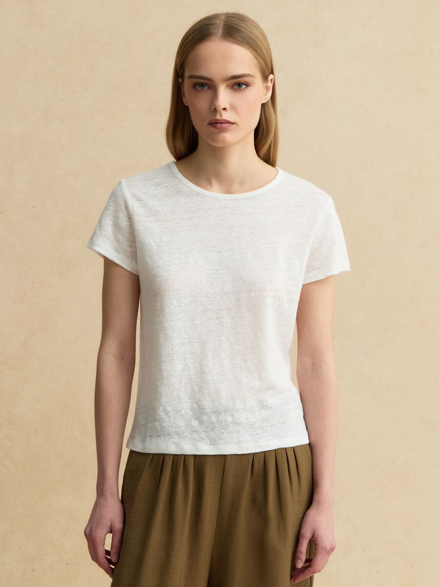 White pure linen short-sleeve T-shirt, regular fit_1