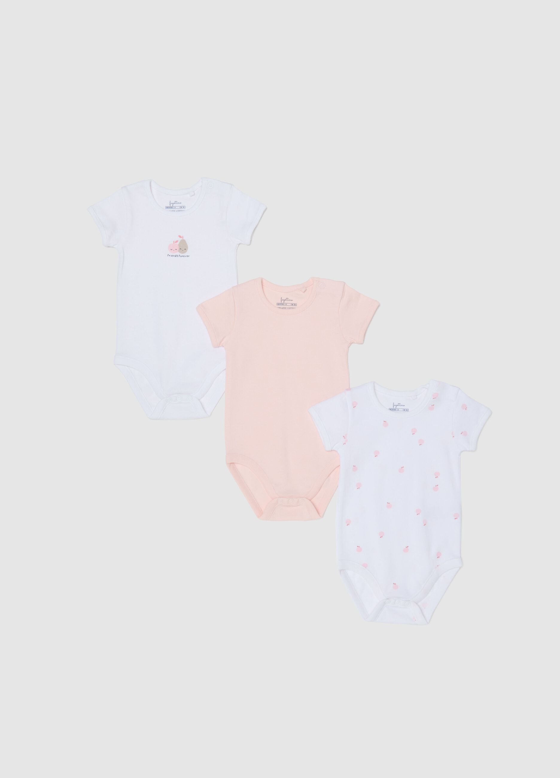 Baby girls' multicolour pure cotton body tripack with fruit