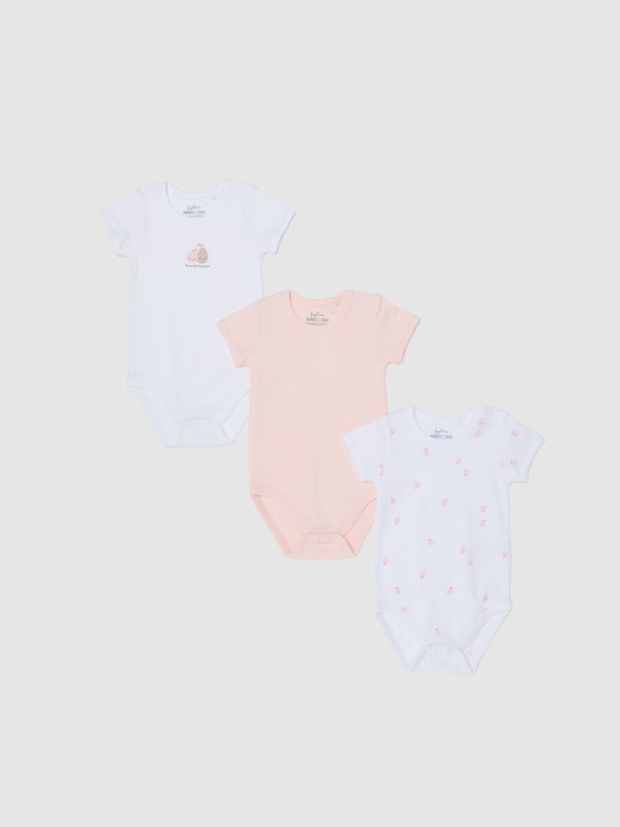 Tripack body in puro cotone multicolor da neonata con frutta_0