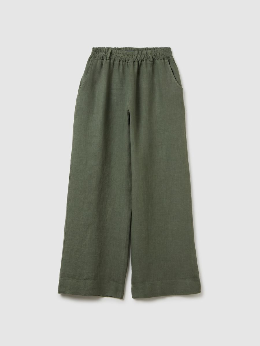 Women's Pure Linen Green Trousers Regular Fit_4