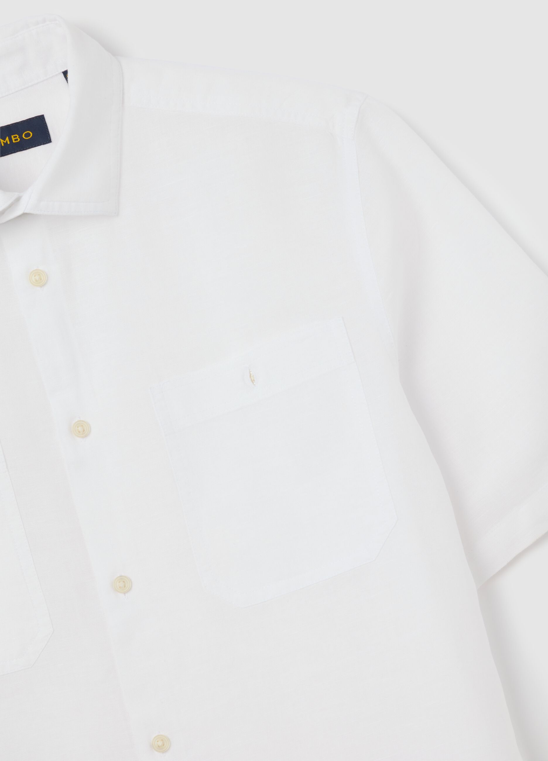 Piombo White Linen and Cotton Short Sleeve Shirt