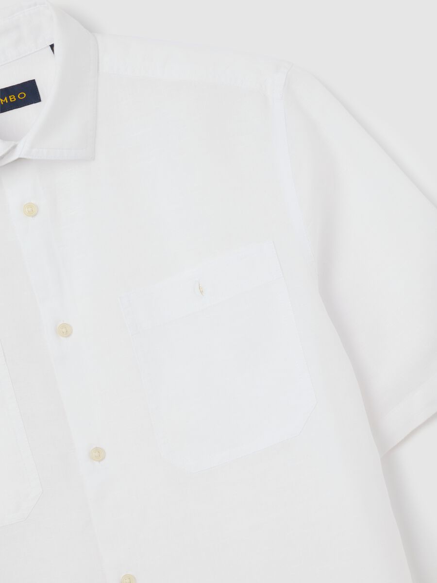 Piombo White Linen and Cotton Short Sleeve Shirt_5