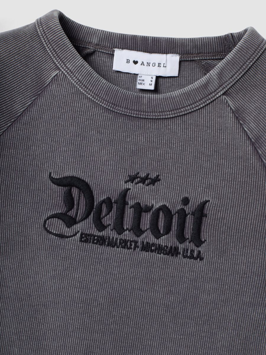 Grey fitted ribbed stretch cotton T-shirt with Detroit lettering_6