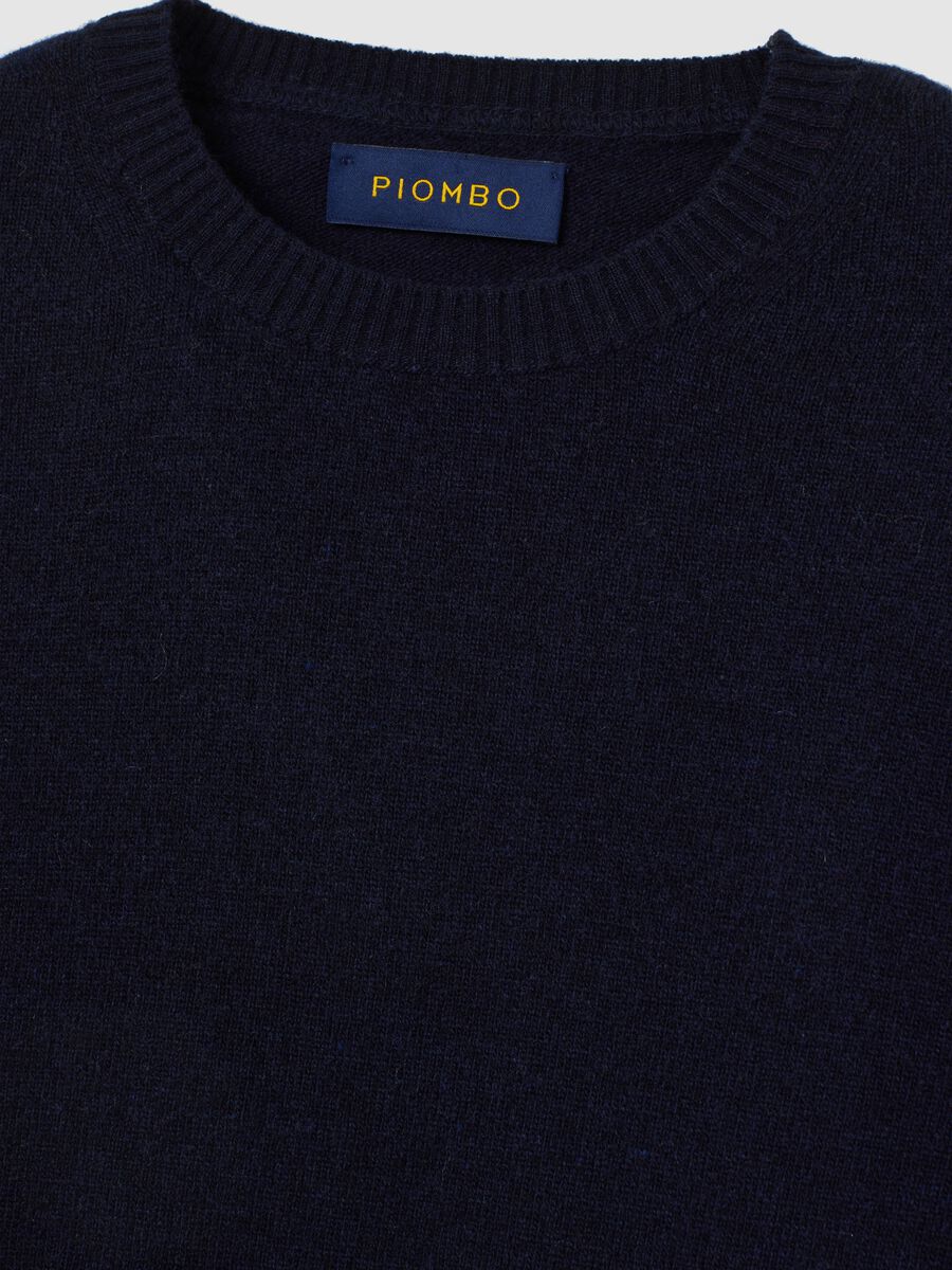 Maglione in pura lana d'agnello blu regular fit con scollo rotondo_1