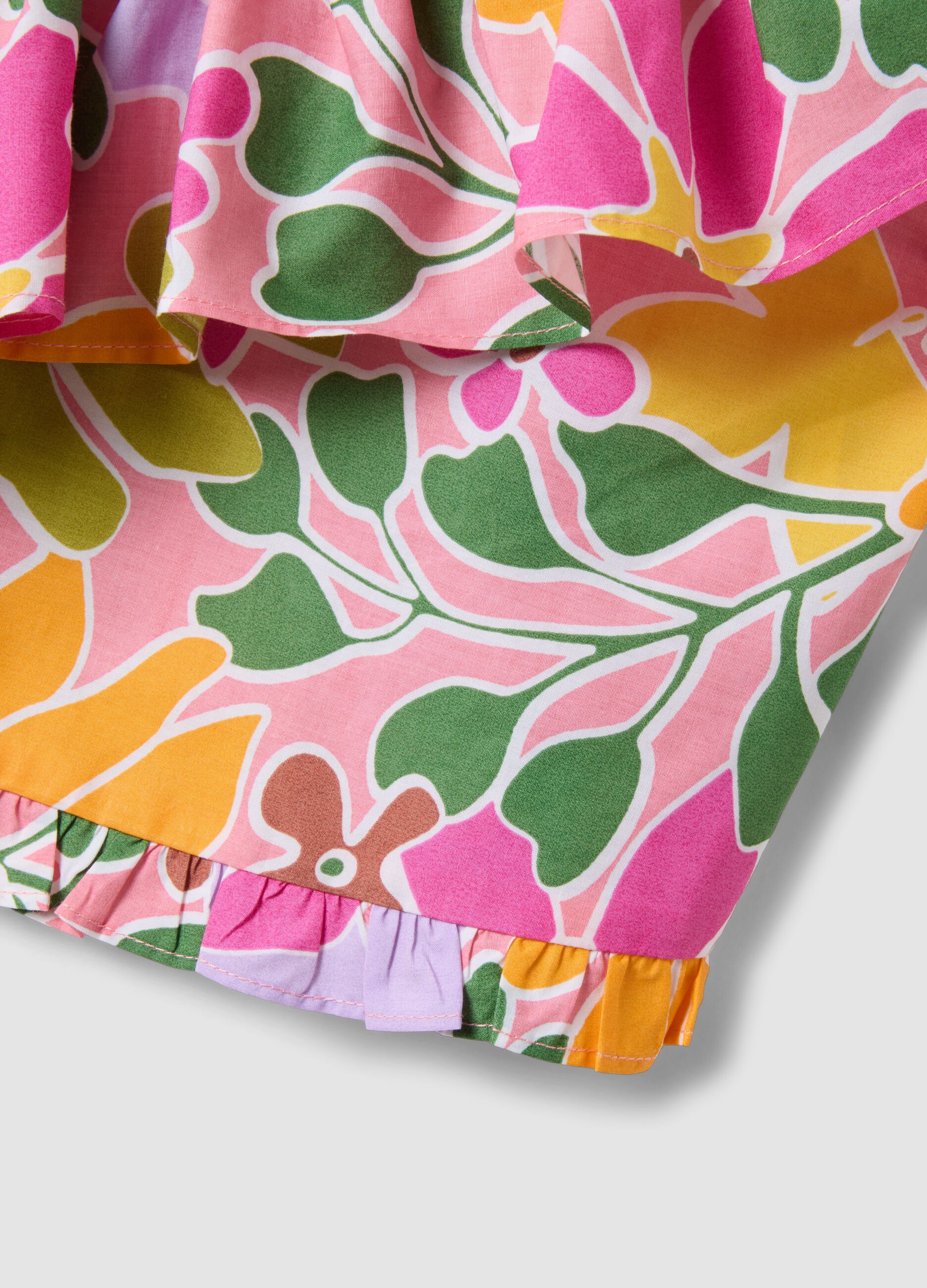 Multicolour pure cotton top with ruffle