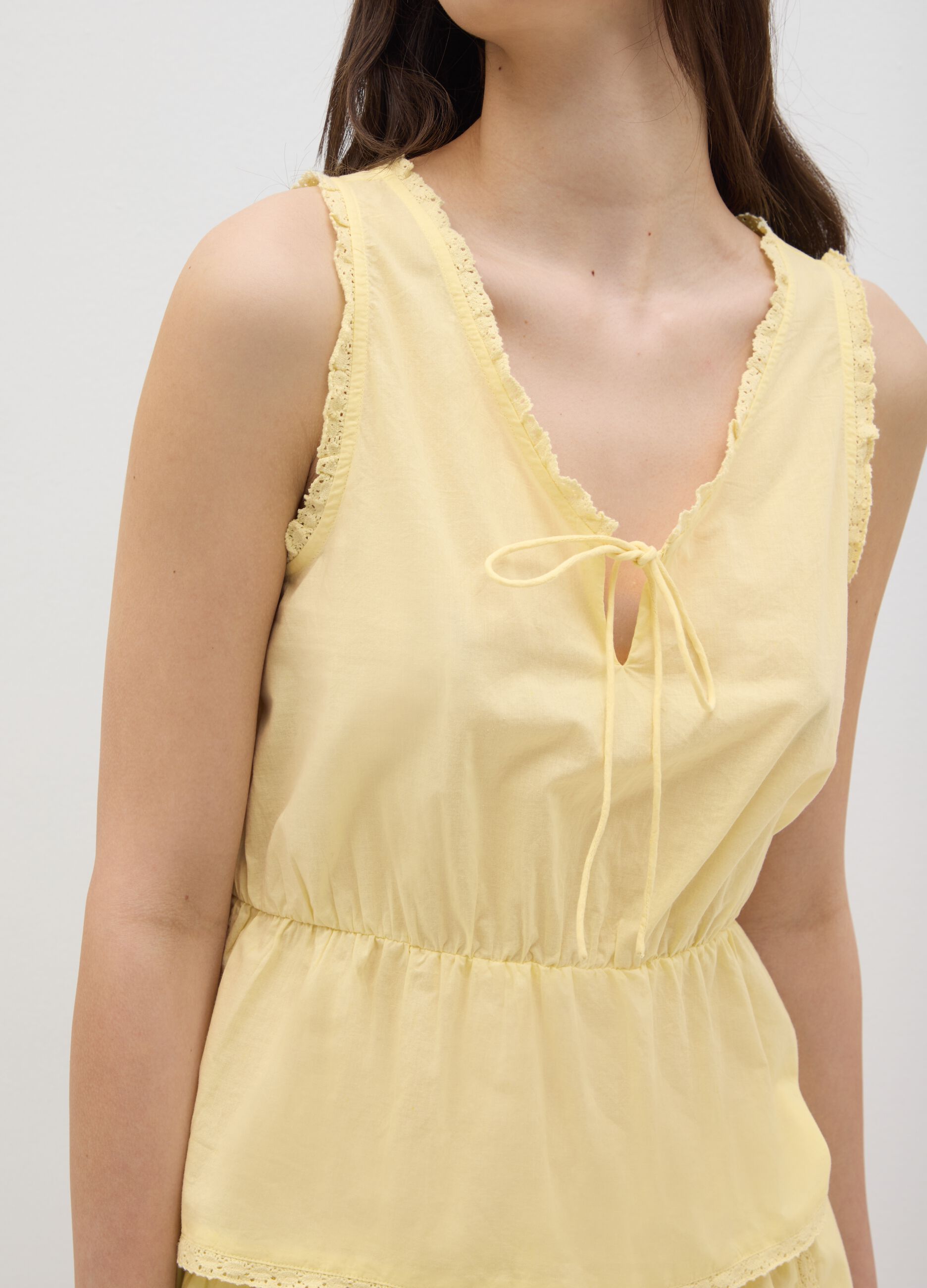 Top da donna in puro cotone giallo regular fit