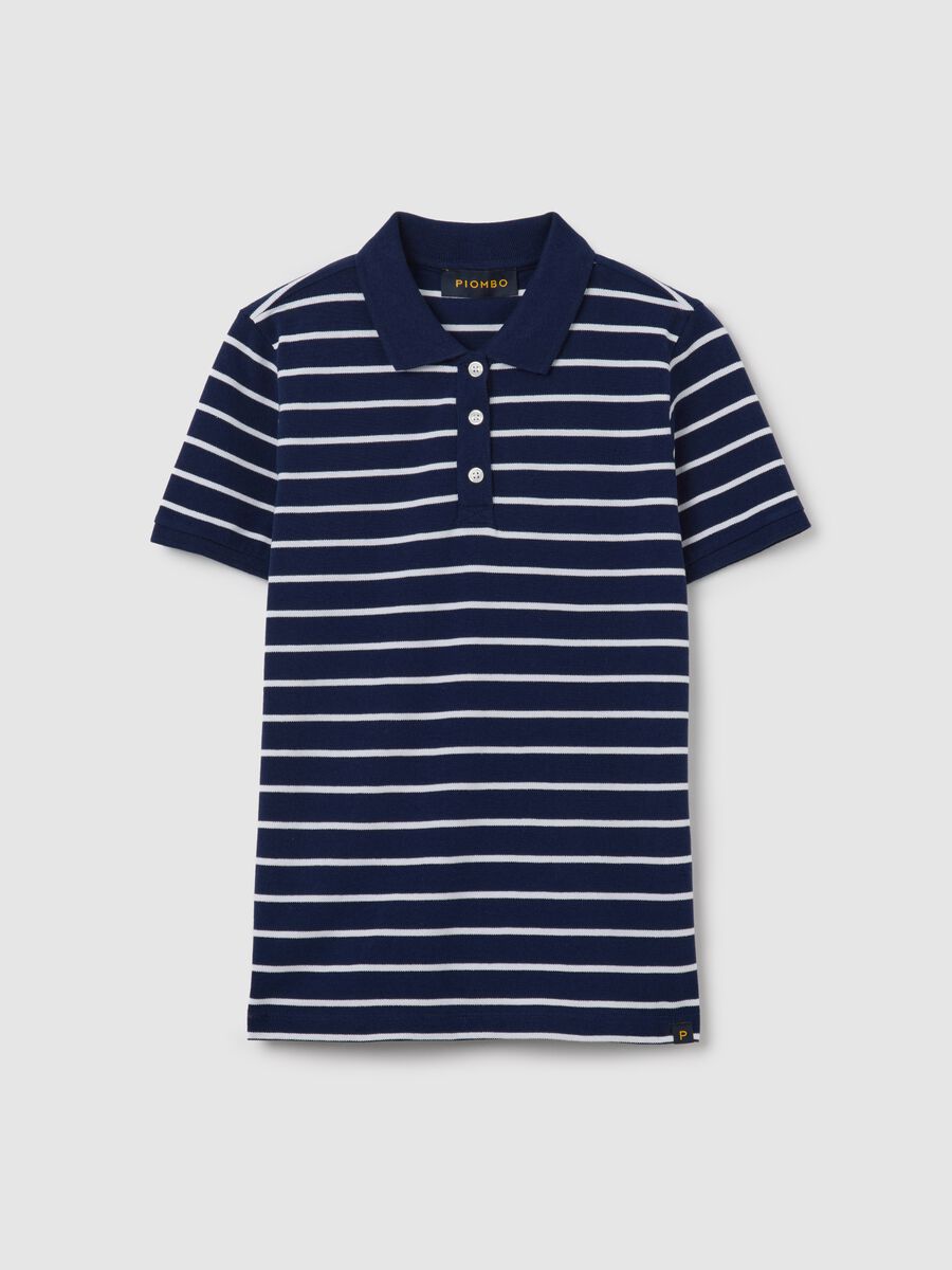 Blue and white striped polo shirt in piquet_4