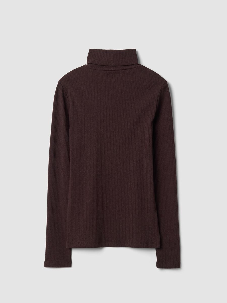 Brown ribbed stretch-cotton crew-neck T-shirt, regular fit_2