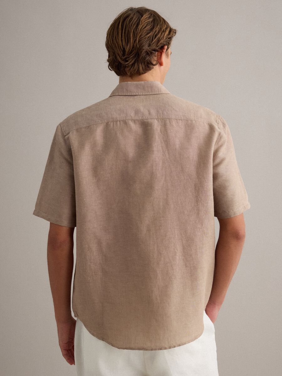 Camicia beige in misto lino e cotone regular fit_3
