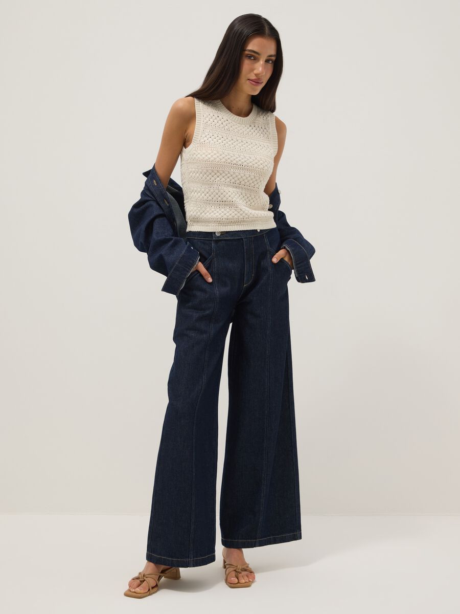 White cotton-blend regular-fit tank top with openwork texture_2