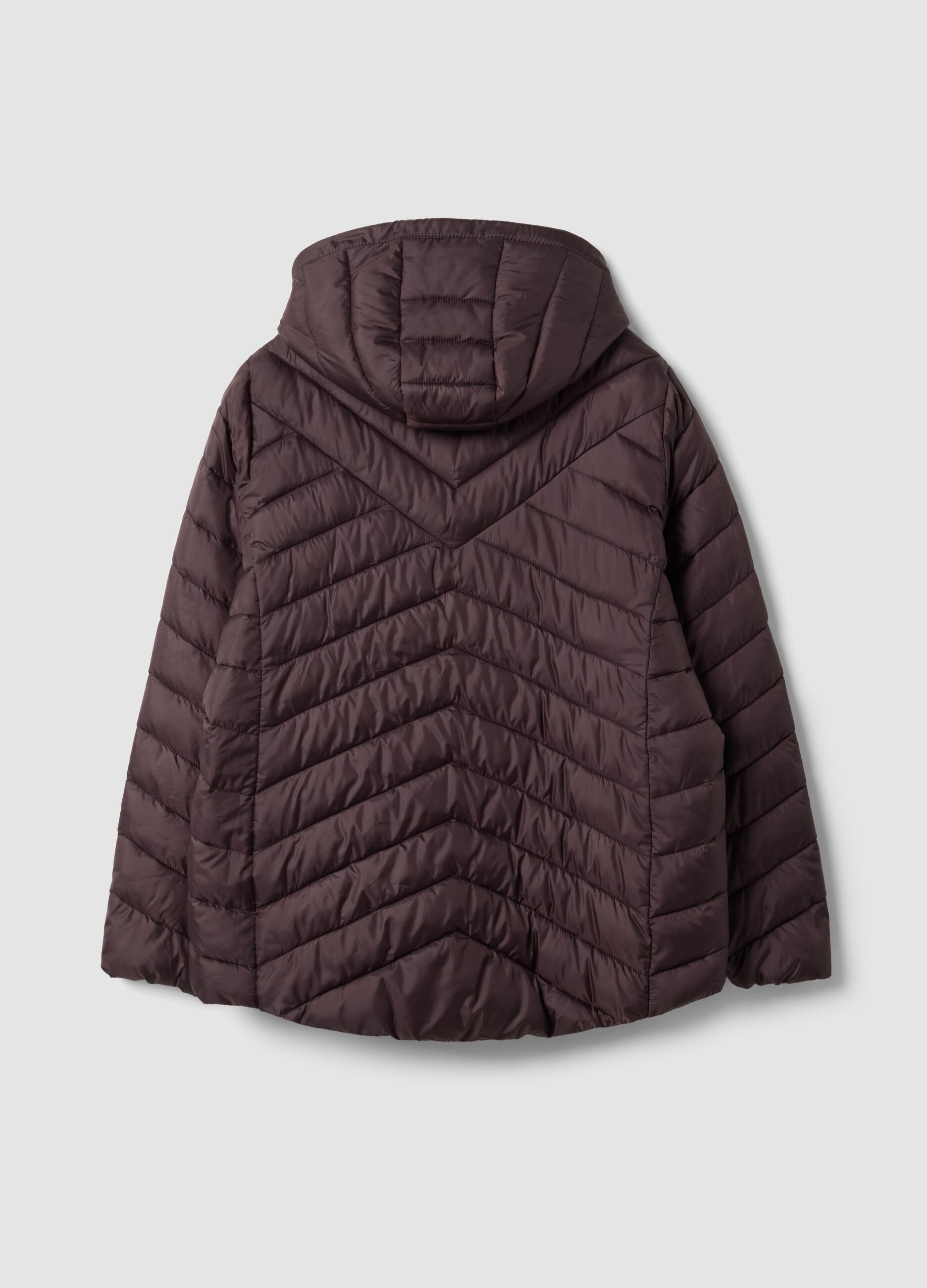 Ultralight purple quilted hooded jacket with zip, regular fit