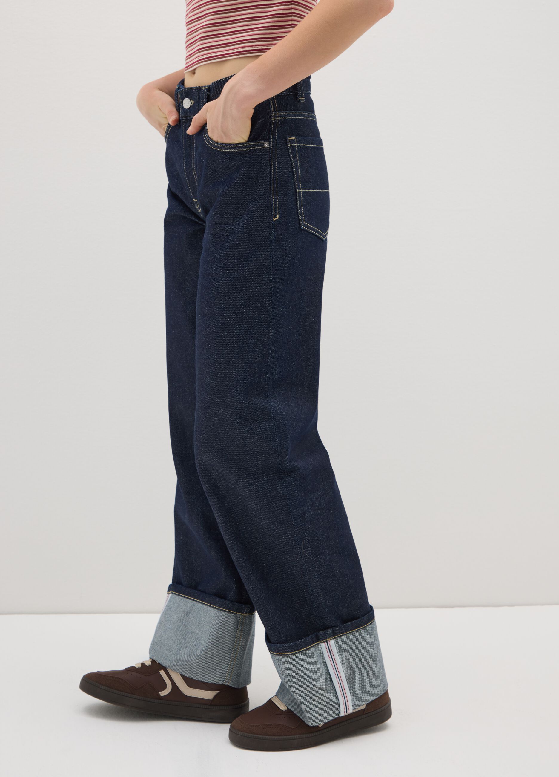 Straight-leg blue pure cotton jeans