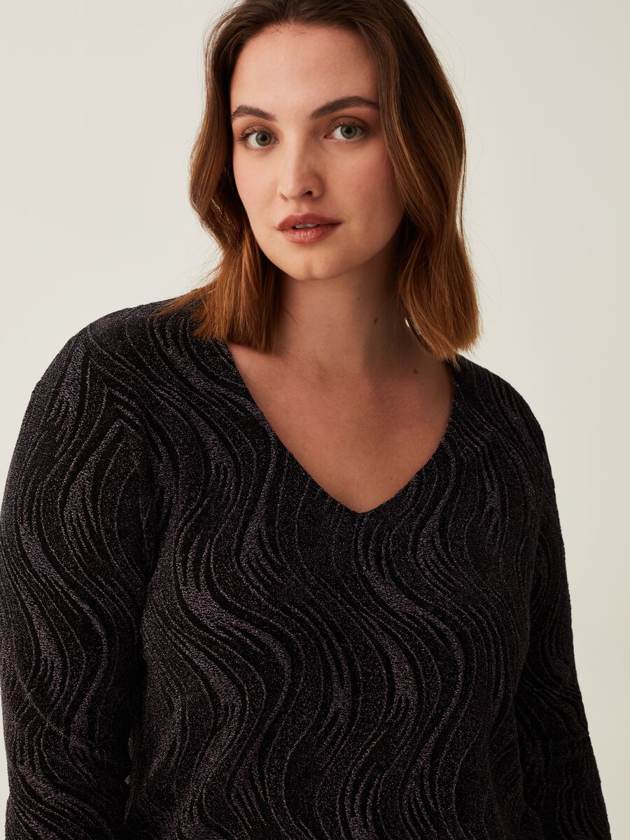 T-shirt in lurex con scollo a V Curvy_1