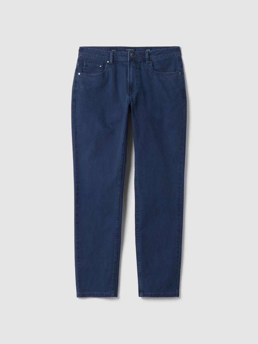 Pantaloni blu in cotone elasticizzato slim fit_0