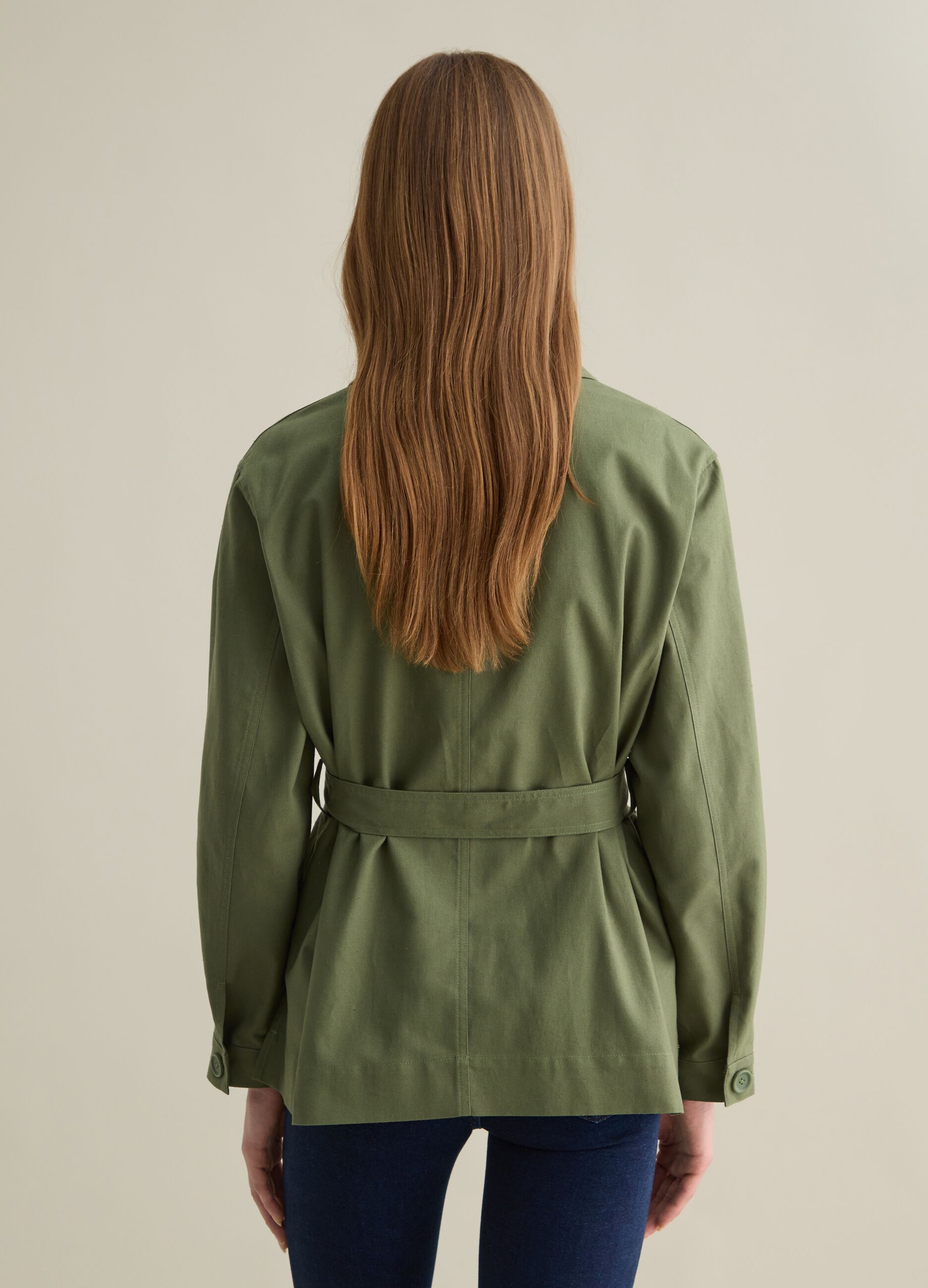 Piombo Cotton and Linen Green Regular Fit Jacket