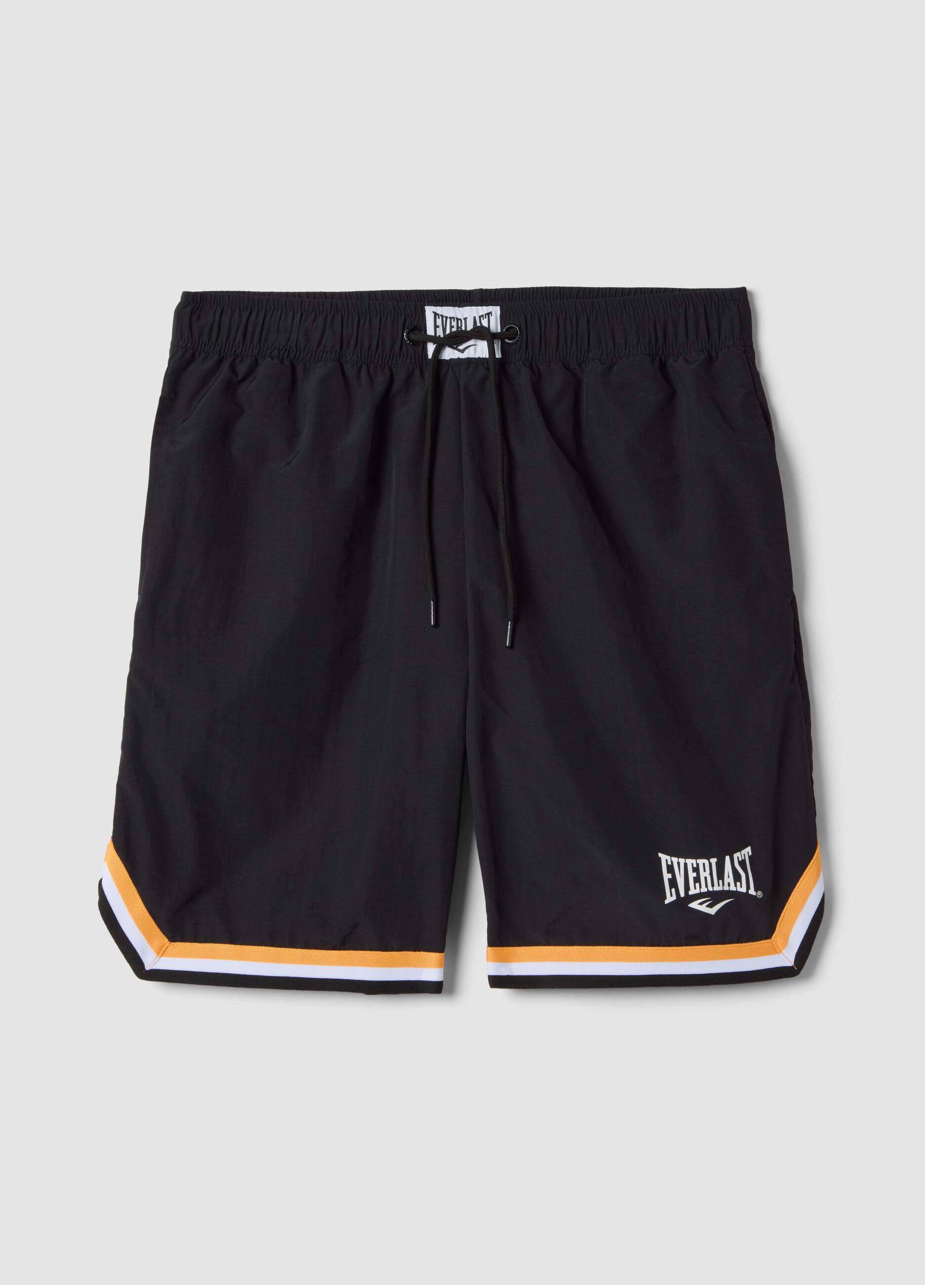 Regular fit black sports shorts with white and orange details