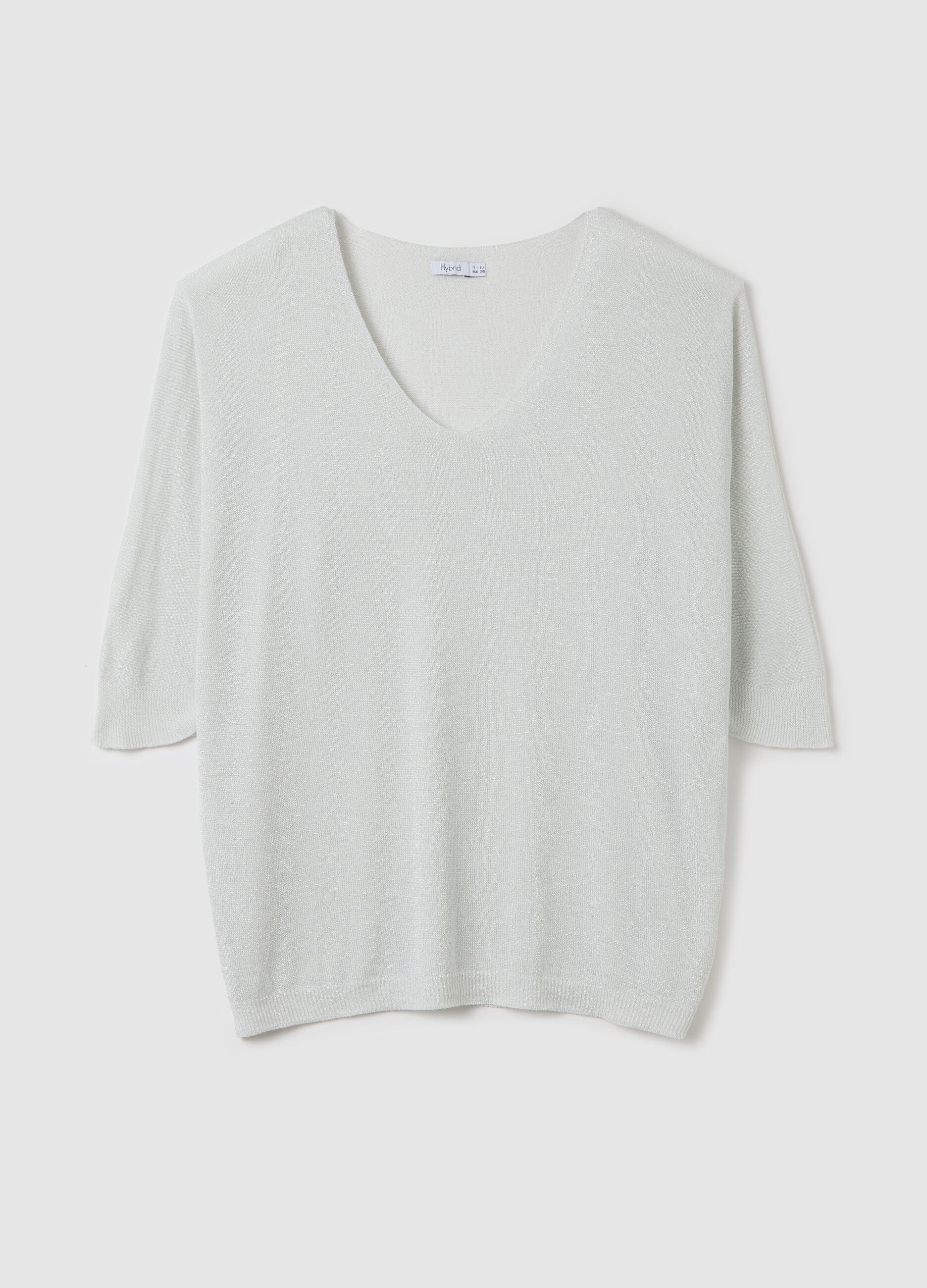 Grey lurex top with three-quarter sleeves