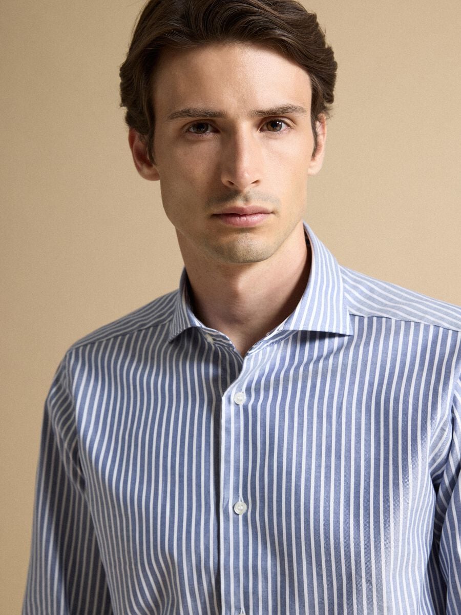 Camicia oxford bianca in puro cotone a righe slim fit_1