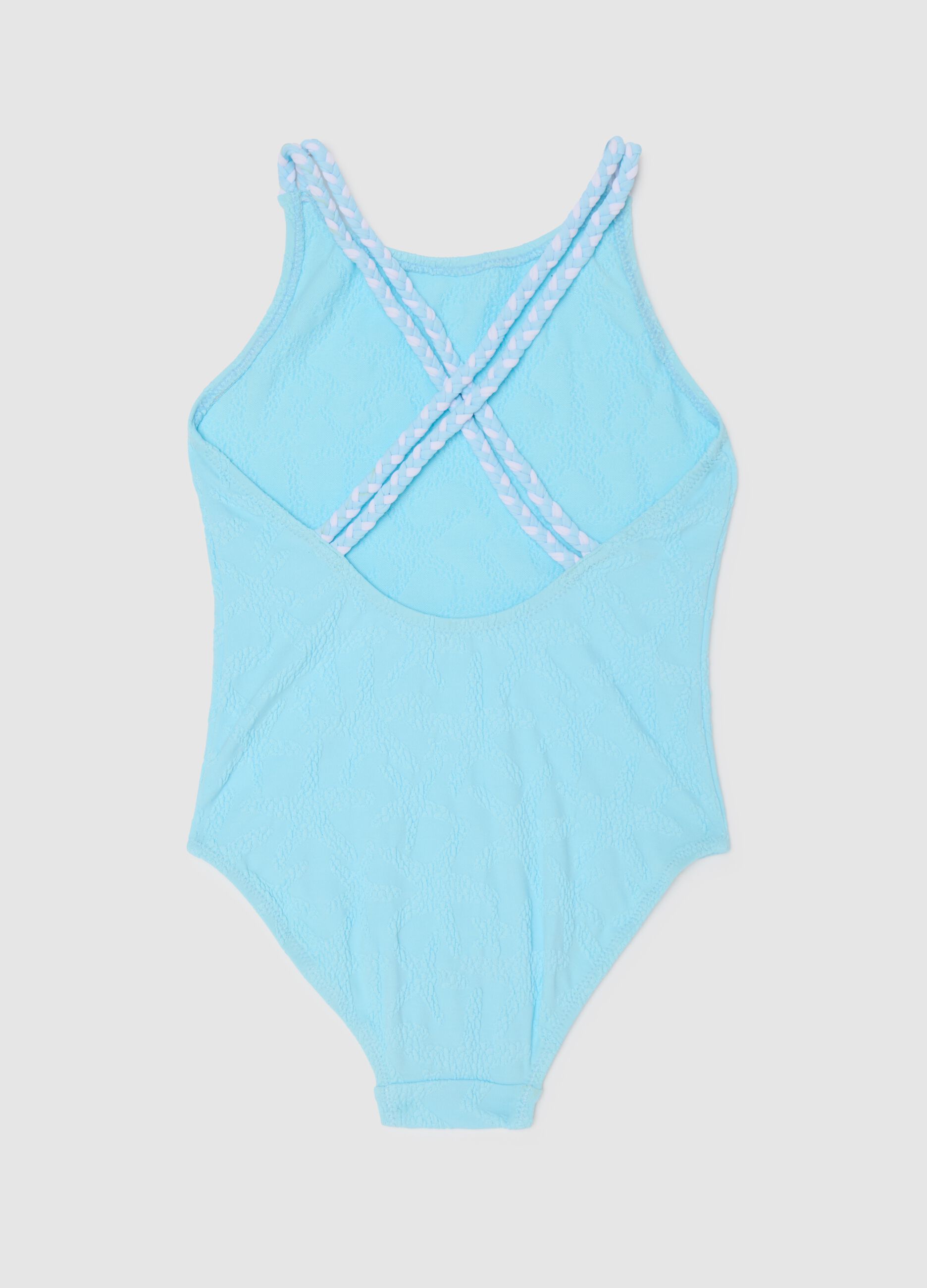 Girls' blue stretch-blend swimsuit