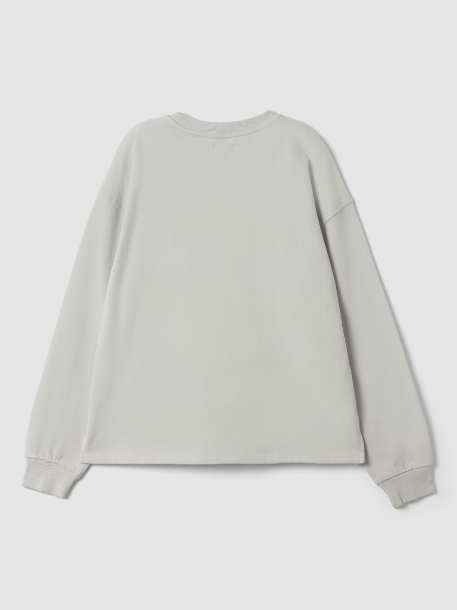 Grey pure cotton sweatshirt with ribbed neckline and print for girls_2