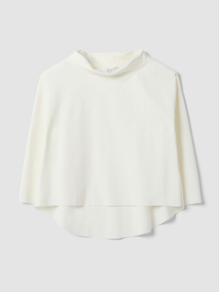 Maglia in misto cotone elasticizzato bianca regular fit con collo ampio_4