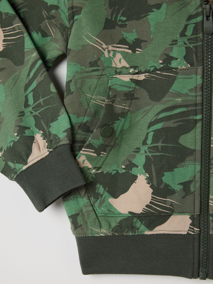 Green full-zip sweatshirt in camouflage French terry with hood_3