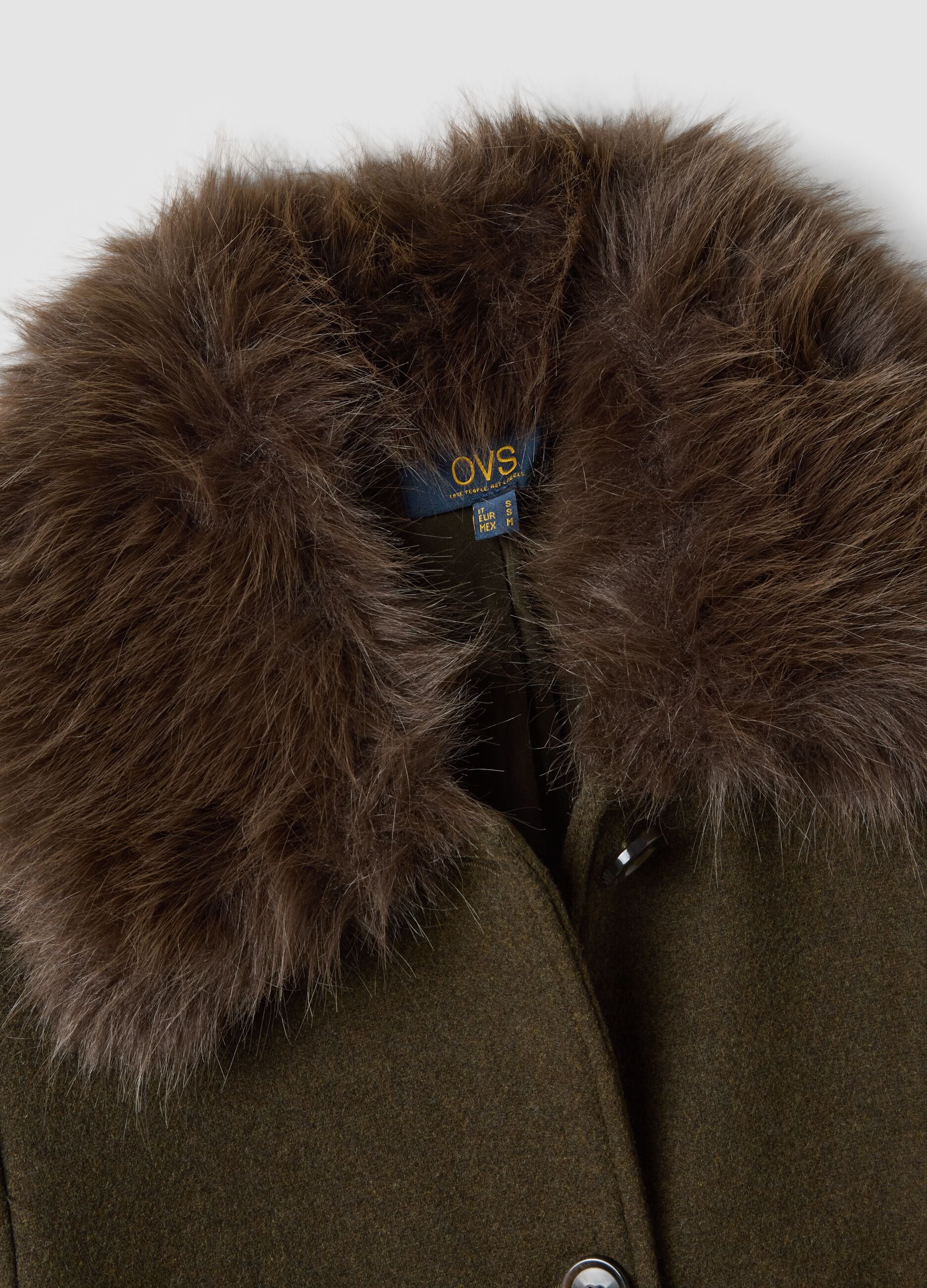 Brown wool and viscose-blend coat with contrast collar