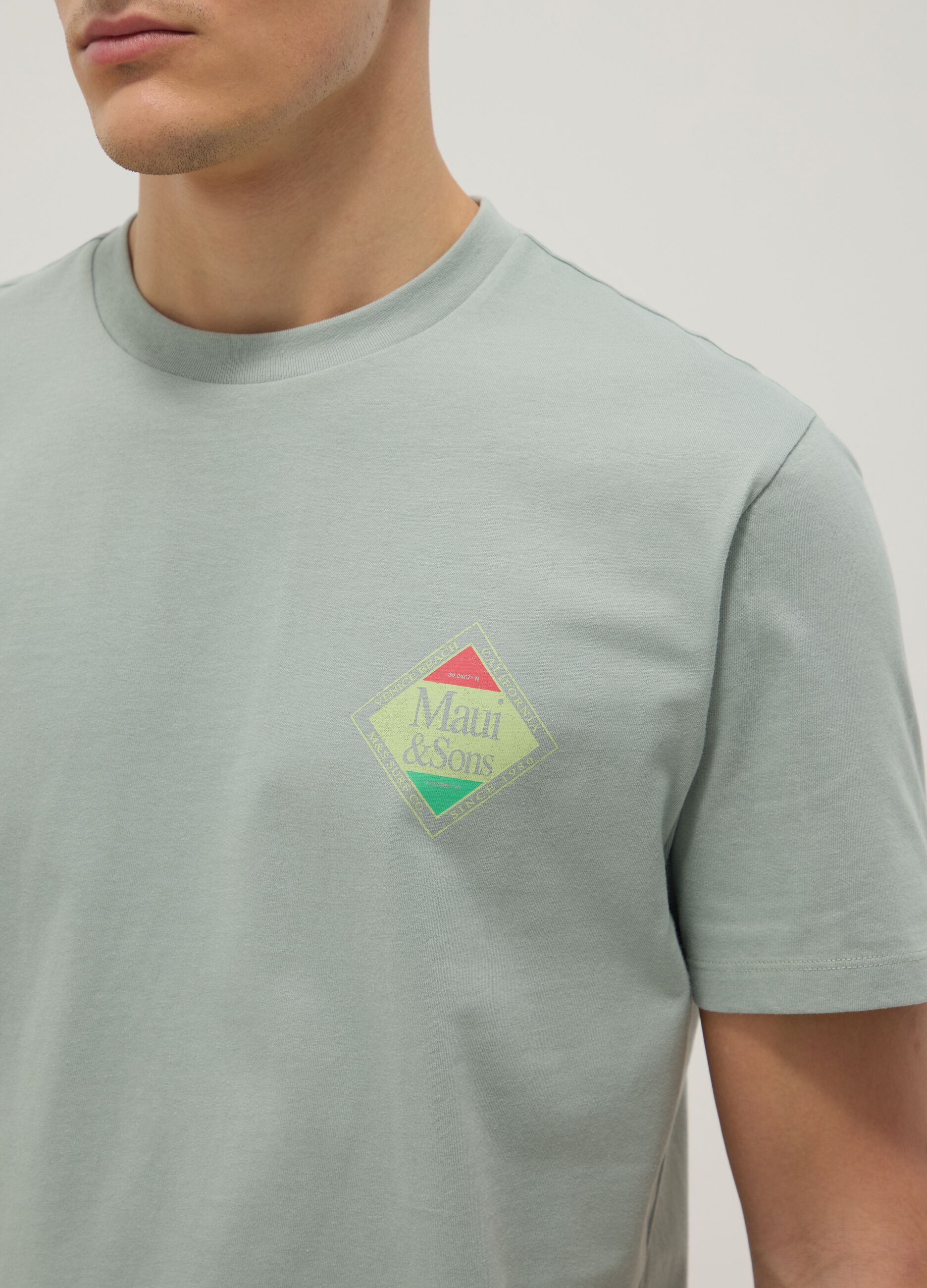 Green short-sleeve pure cotton T-shirt