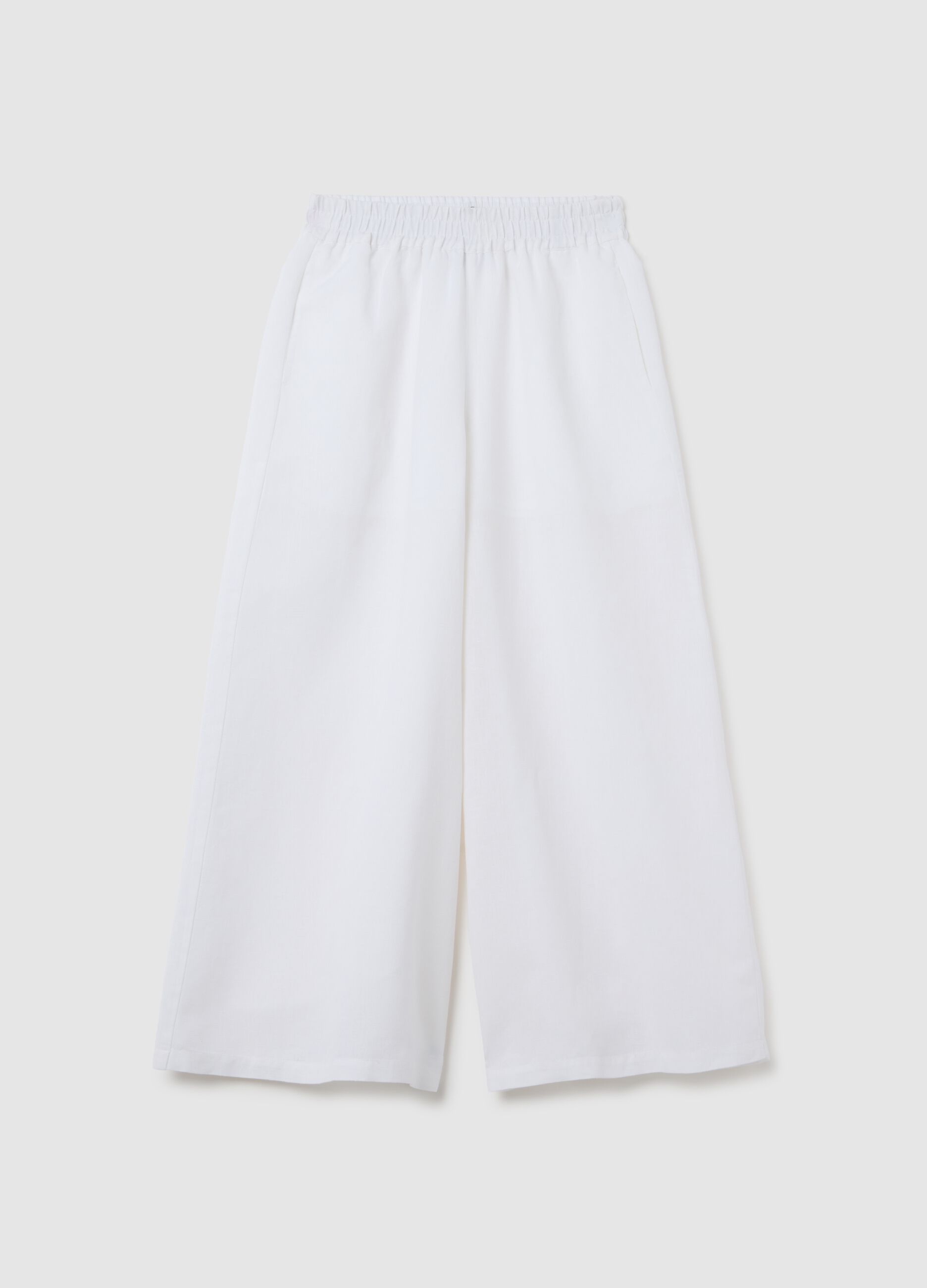 Pantaloni da ragazza in cotone e lino bianchi wide leg
